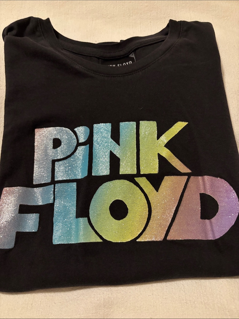 Pink Floyd womens Black Tee with Glitter Ombre Logo